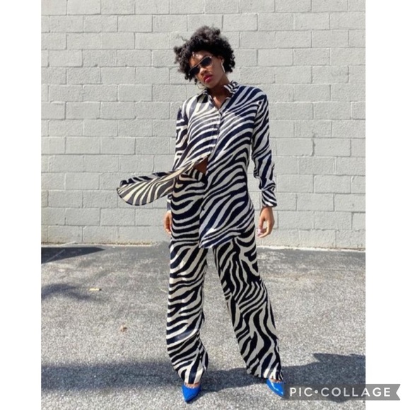 NWT H&M Blogger Fave Zebra Print Satin Shirt/Pants - Picture 9 of 12